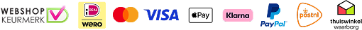 Betaalmethoden: Webshop Keurmerk, WERO, Mastercard, VISA, Apple Pay, Klarna, PayPal, PostNL, Thuiswinkel Waarborg